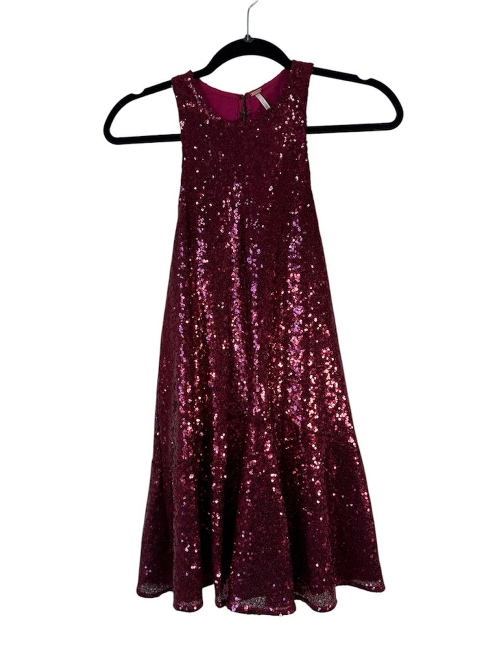 Free People Red Sequined Mini Dress Womens XS Babydoll Party Holidays Glam